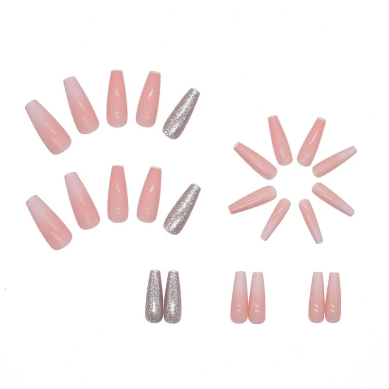 24pcs/Set Detachable Fake Nails Rhinestone Pink Gradient Bride Ballerina Nail Decoration Art Manicure Full Tips False Nails-Nail Inspo