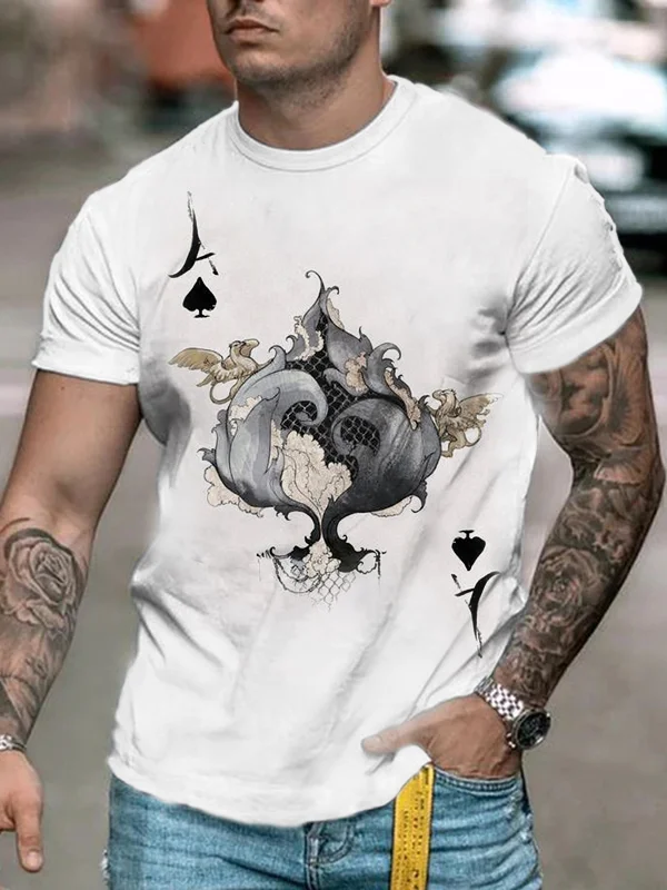 Men's casual fashion short sleeve T-shirt in khaki poker print.jpg