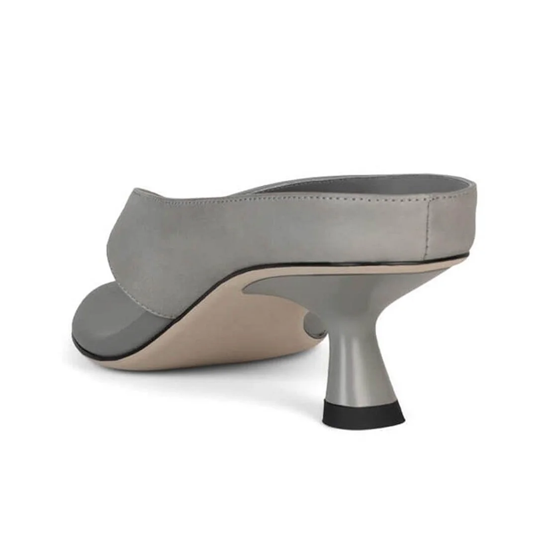 Grey Vegan Leather Open-Toe Spool Heel Flip Flops for Women