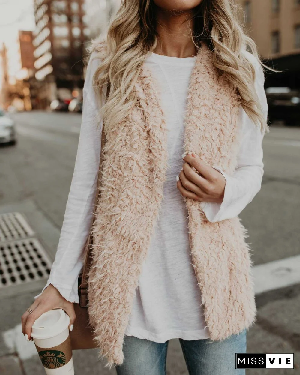 Fluffy Knitted Faux Wool Fur Sherpa Vest Womens