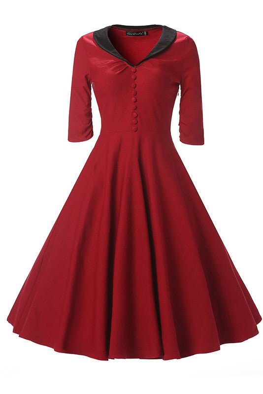 Burgundy Fit And Flare Prom Dress With Sleeves - BlackFridayBuys