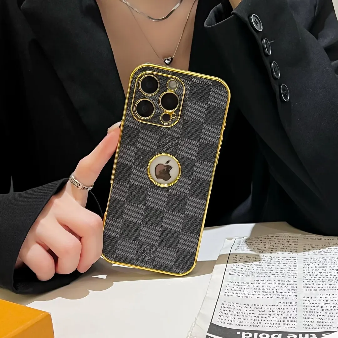 LV Electroplated Leather Monogram Canvas Checkerboard Apple iPhone Case