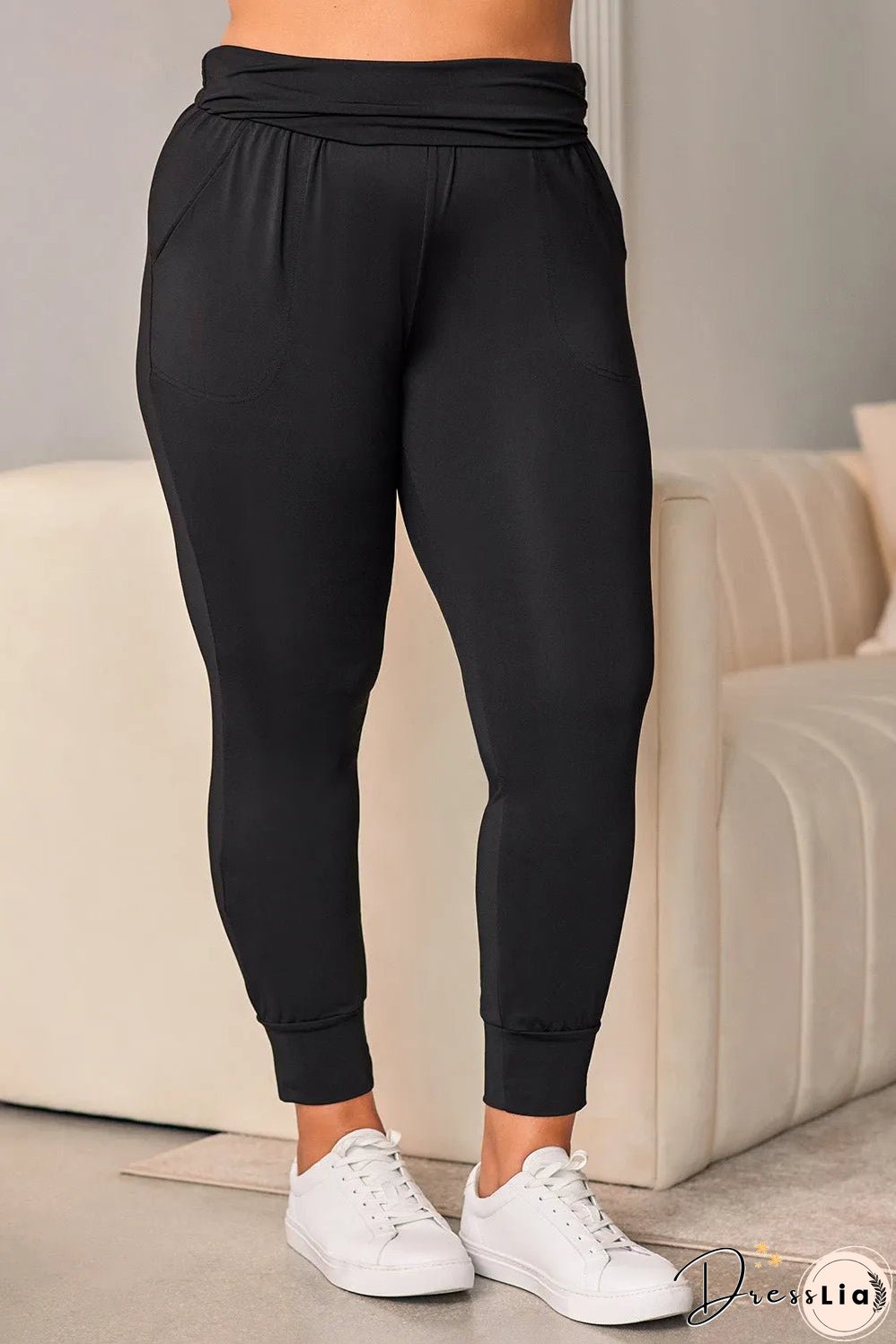 Black Plus Size High Waist Pocketed Skinny Pants