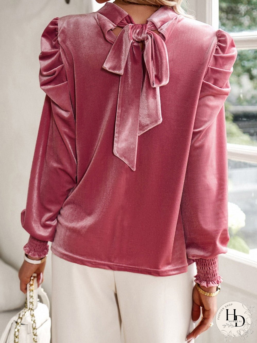 Solid Color Chiffon Loose V-Neck Long Sleeve T-Shirt
