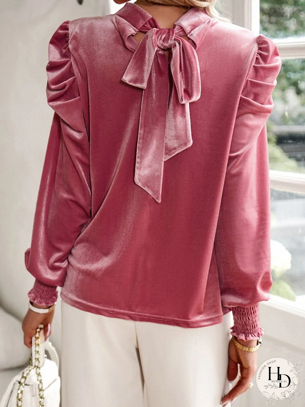 Solid Color Chiffon Loose V-Neck Long Sleeve T-Shirt