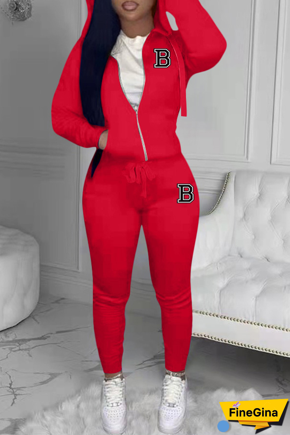 Yellow Street Print Patchwork Hooded Collar Long Sleeve Two Pieces