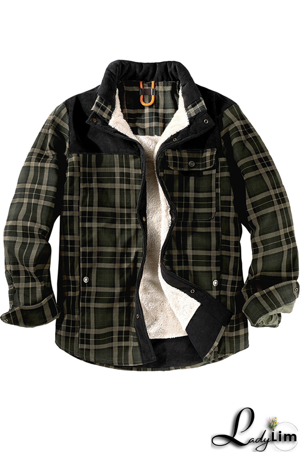 Dark Green Casual Plaid Split Joint Buckle Turndown Collar Outerwear
