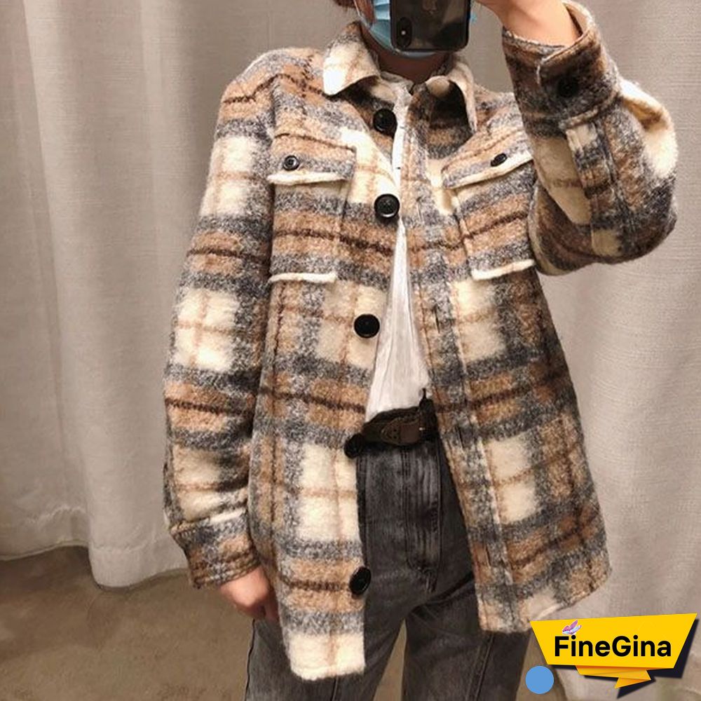 Dyed Pocket Overshirt Check Wool Blend Shirt Jacket