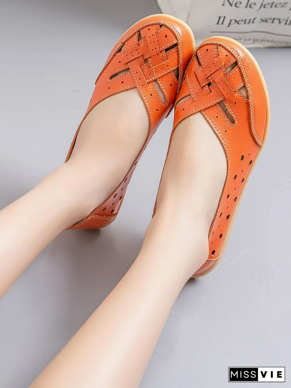 Hollow Leather Soft Sole Shoes