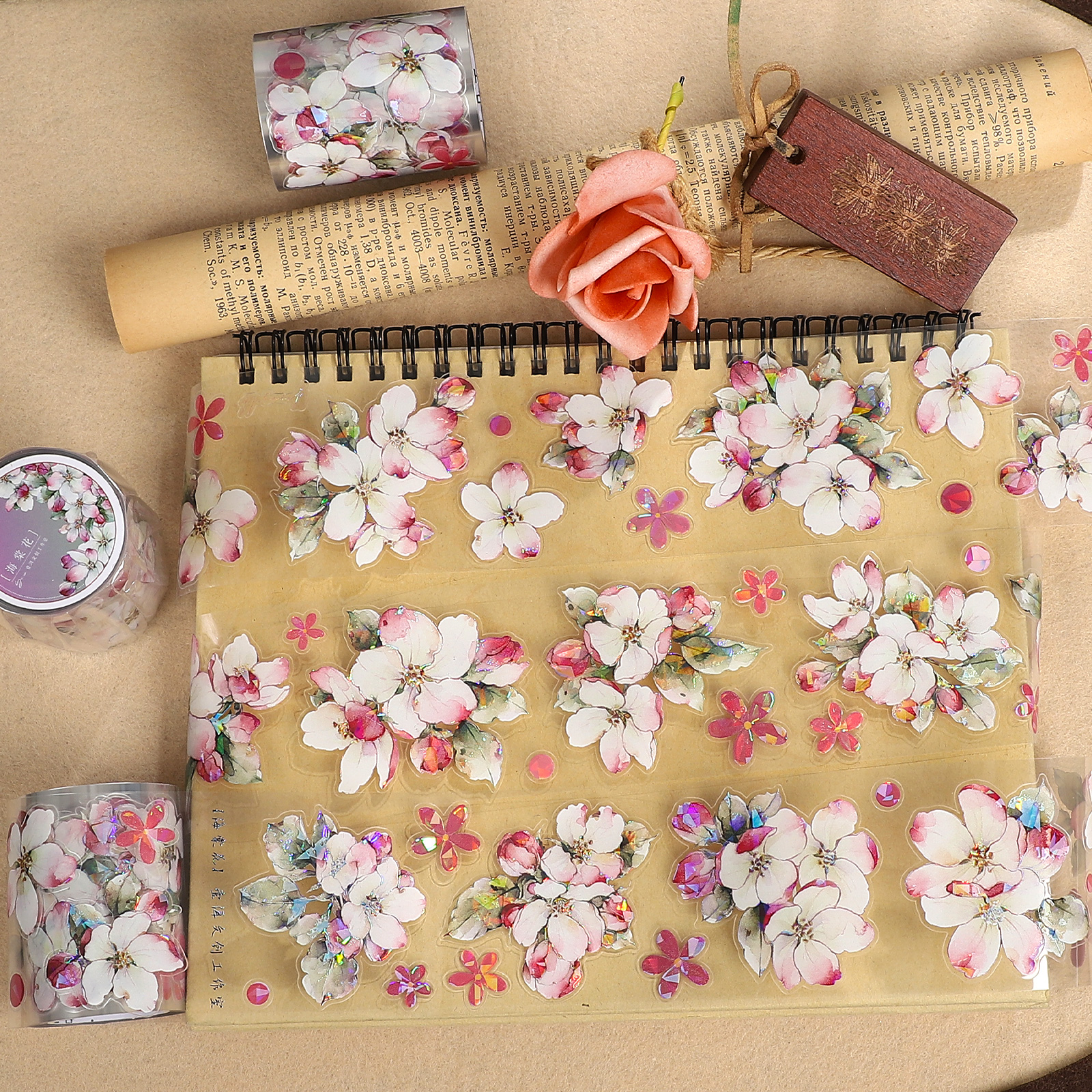 PET 테이프 - 5.5*600cm 베고니아 시리즈 빈티지 꽃