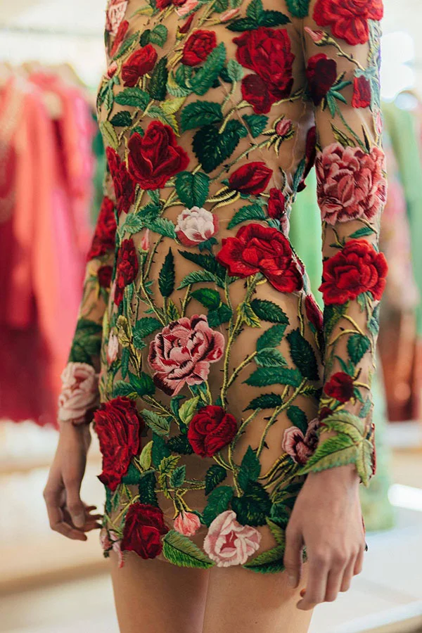 Oriental Rose Embroidery Mini Dress