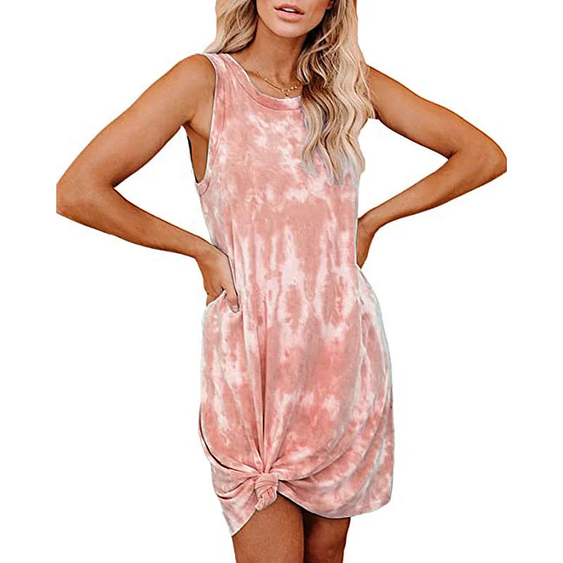 Ladies Tie Dye Print Loose Casual Tank Dress