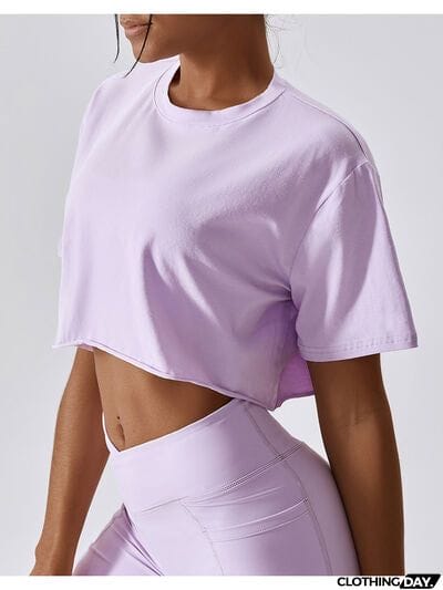 Cropped Round Neck Short Sleeve Active Top