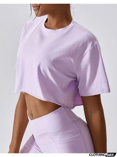 Cropped Round Neck Short Sleeve Active Top