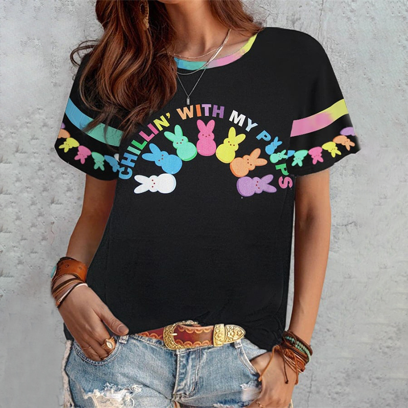 Easter Bunny Print Round Neck Casual T-Shirt wearshes