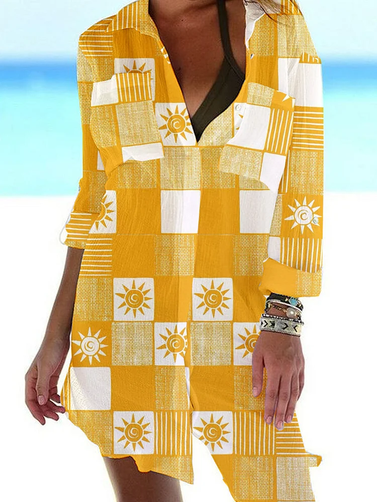 Women's Shirt Dress Seaside Holiday Sun Geometric Pattern Casual Dress Shift Dress Mini Dress