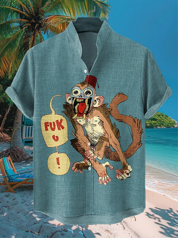 Men's Vacation Monkey Art Print Casual Shirt
