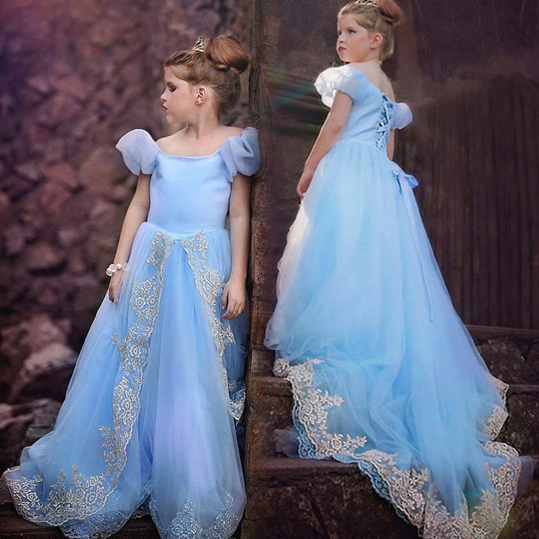 Cinderella Princess Gown Girls Kids Dress Cosplay Costume Party Wear-Pajamasbuy