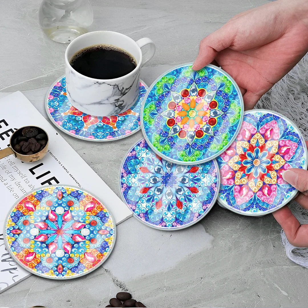 [Upgrade - Waterproof Coaster]6pcs DIY Mandala Coaster Set Holiday Christmas for Adults and Beginners(With Covers)