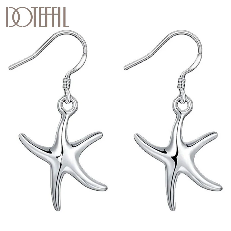 DOTEFFIL 925 Sterling Silver Starfish Earrings Charm Women Jewelry