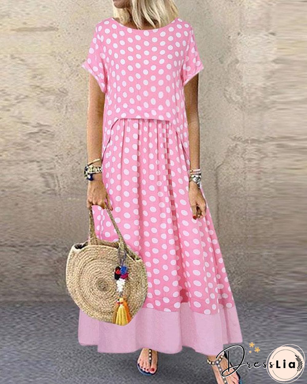 Polka Dot Fake Two Pieces Summer Plus Size Maxi Dress