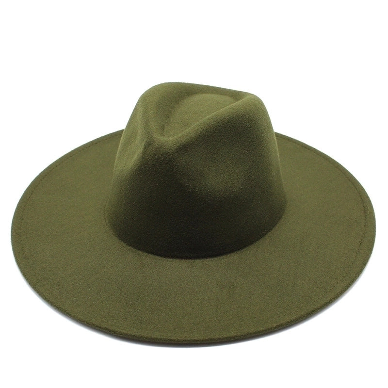 Unisex Elegant Solid Color Big Eaves Flat Eaves Fedora Hat
