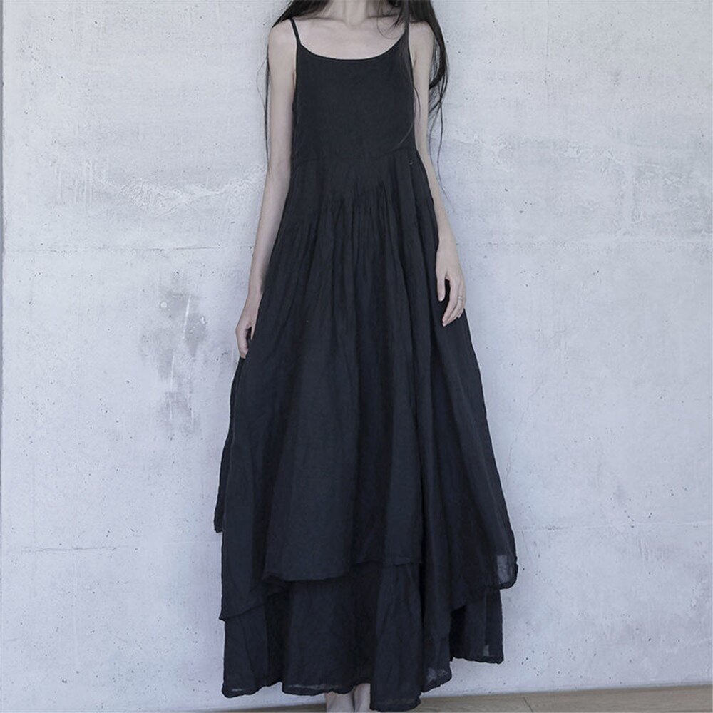 Vintage Gothic Irregular Pleated Sleeveless Vacation Dress