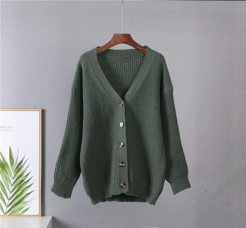 Hirsionsan Cashmere Long Sleeve Sweater Women 2021 New Single-Breasted Female Cardigan V Neck Soft Loose Knitted Outwear Jumpers