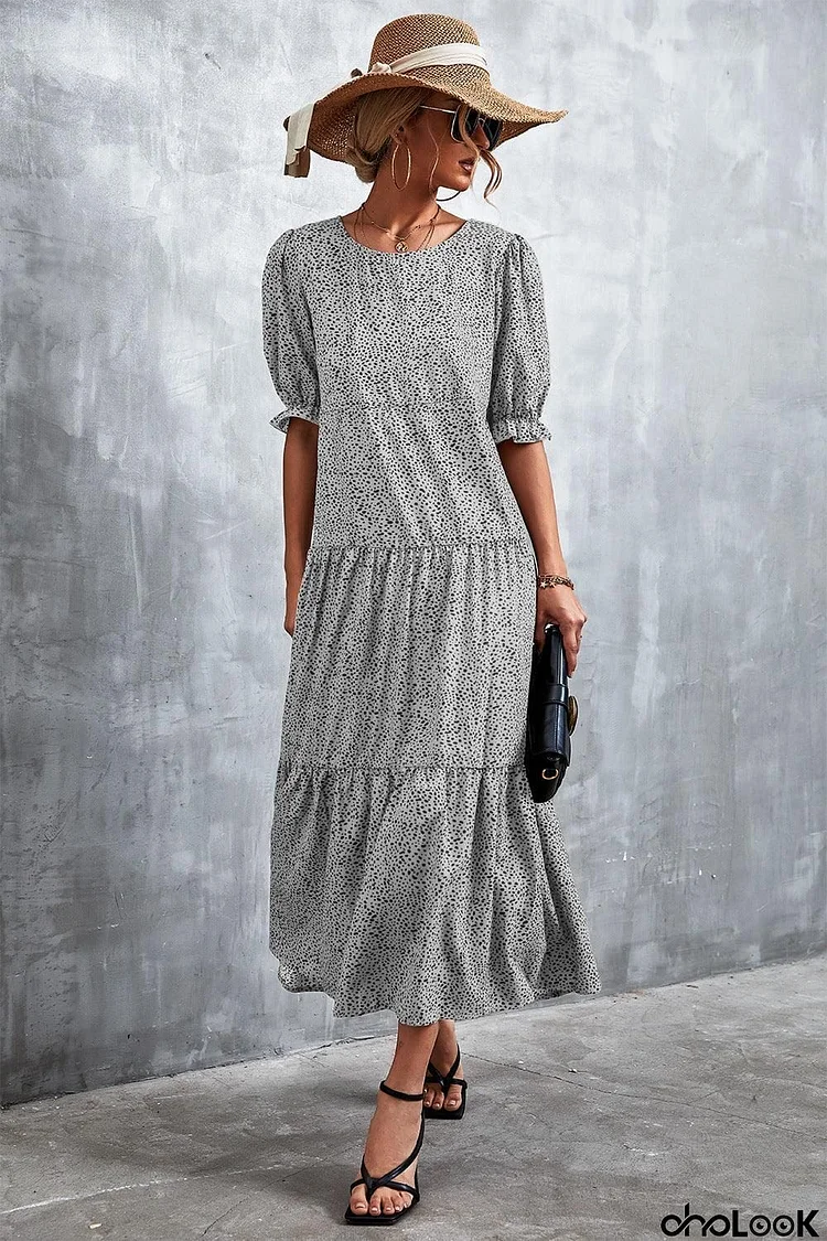 Printed Flounce Sleeve Tiered Dress