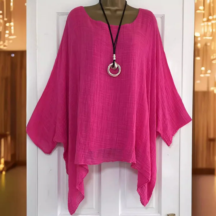  Fashion solid color round neck irregular shirt