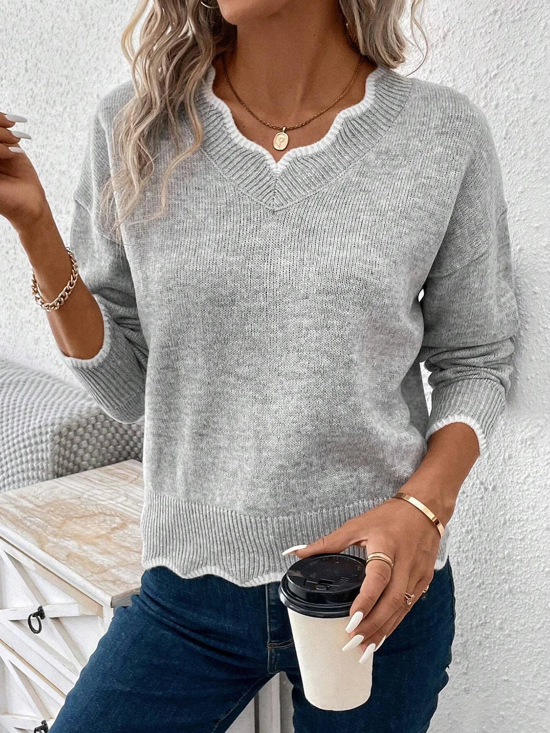 Nigikala Nigikala And Winter Leisure Jacket Lady Sweater Simple Atmosphere Solid Color Knitted Bottom Shirt Woman