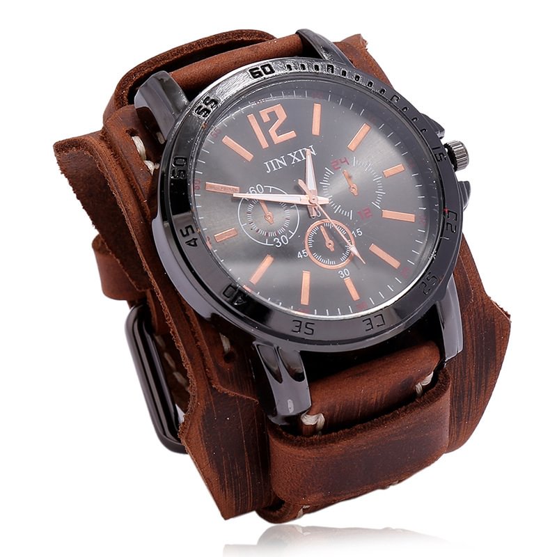 Retro domineering men's leather watch double-layer handmade stitching