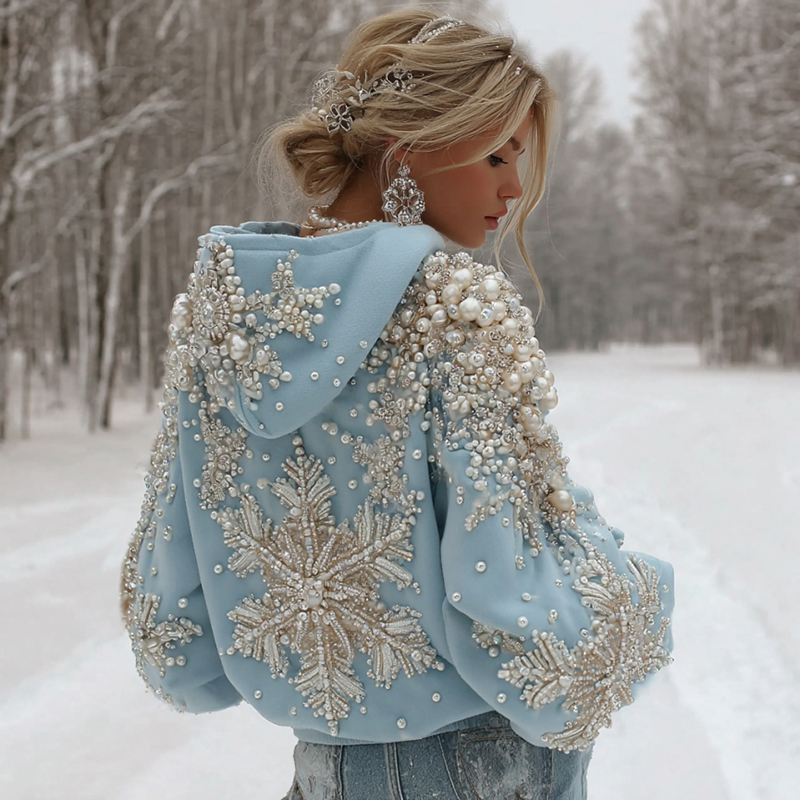 Women's Christmas Snowflake Pattern Long Sleeve Casual Hoodie