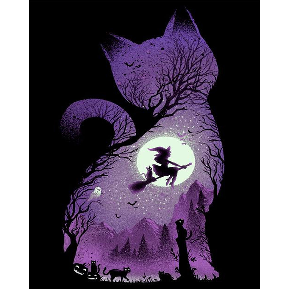 Silhouette - Witch Cat (40*50CM) 11CT Stamped Cross Stitch gbfke