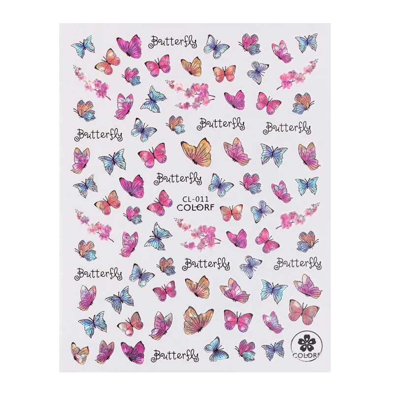 1 Sheet Laser Butterfly Gold Silver Black White 3D Nail Stickers Butterflies Heart Nail Decals Slider DIY Nail Art Decotaion-Nail Inspo
