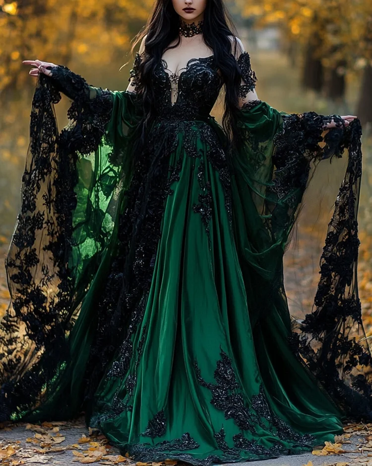 Women's Off-shoulder Mesh Embroidered Halloween Dress