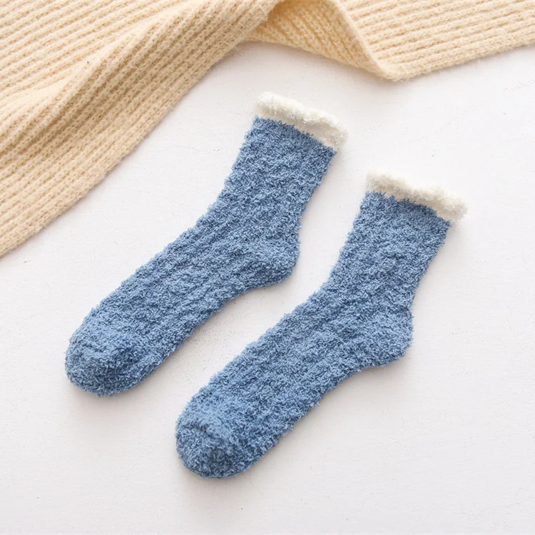 Unisex Winter Thickened Indoor Solid Color Anti-Slip Coral Velvet Fuzzy Socks  