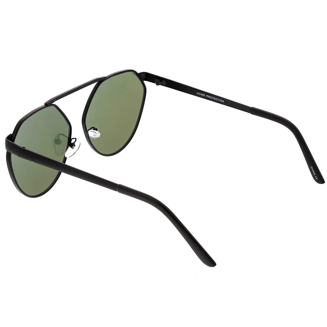 Oversize Geometric Metal Aviator glasses With Mirrored Flat Lens 60mm