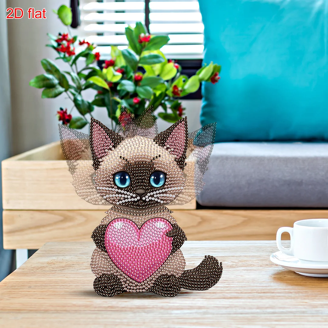 2D Flat DIY Cat Acrylic Shaking Head Diamond Painting Tabletop Ornaments Kit