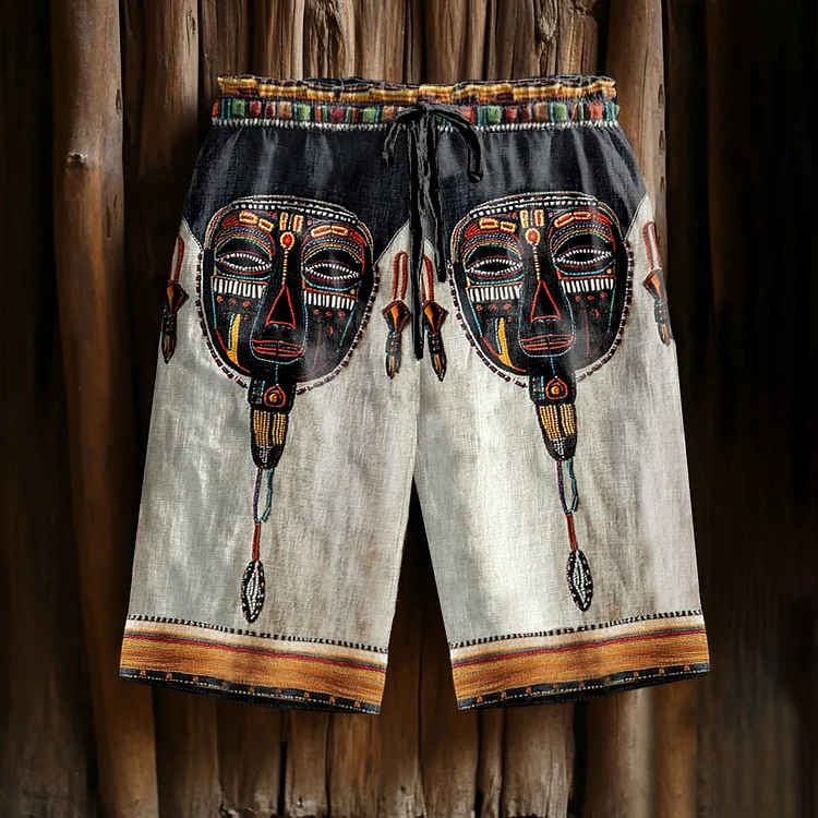 Vintage Men's Tribal African Masks Art Casual Shorts