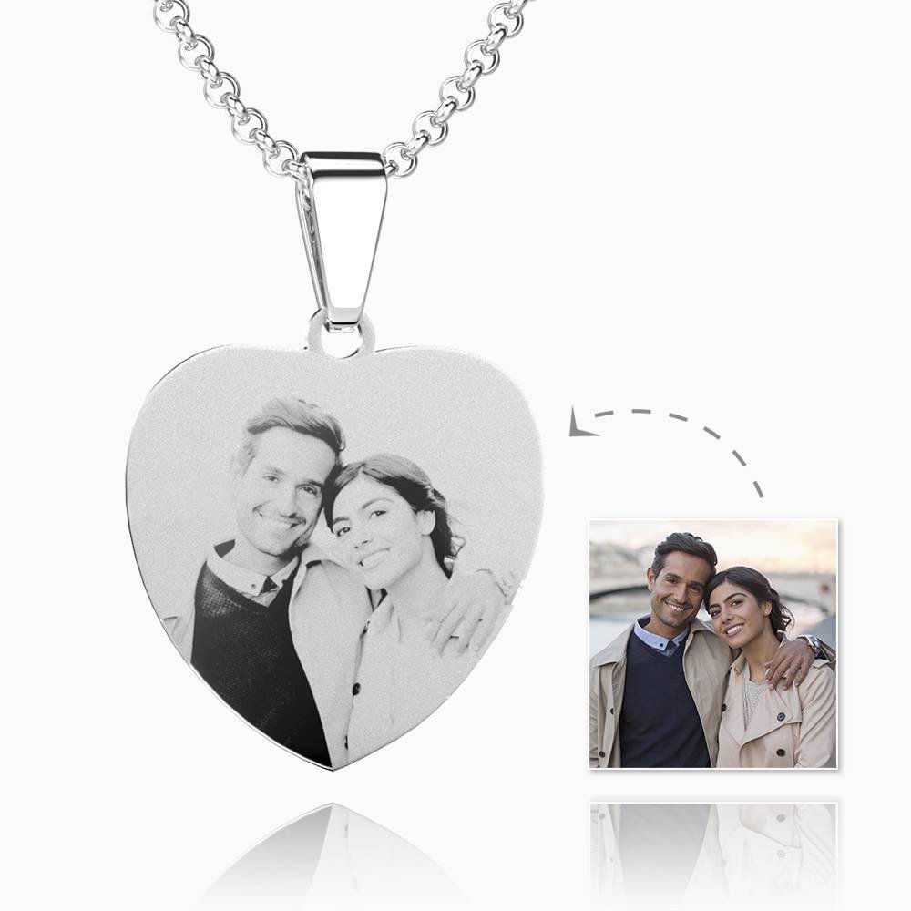 Women's Stainless Steel Photo Engraved Heart Pendant For Her