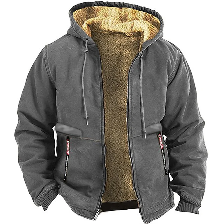 Men's Vintage Thick Hood Plush Pocket Tactical Jacket