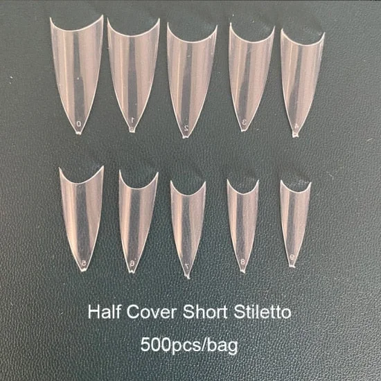 Extra Long No C Curve Stiletto False Nail Tips Acrylic Gel Clear Half Cover Fake Finger Professional Extensioin Coffin Manicure-Nail Inspo