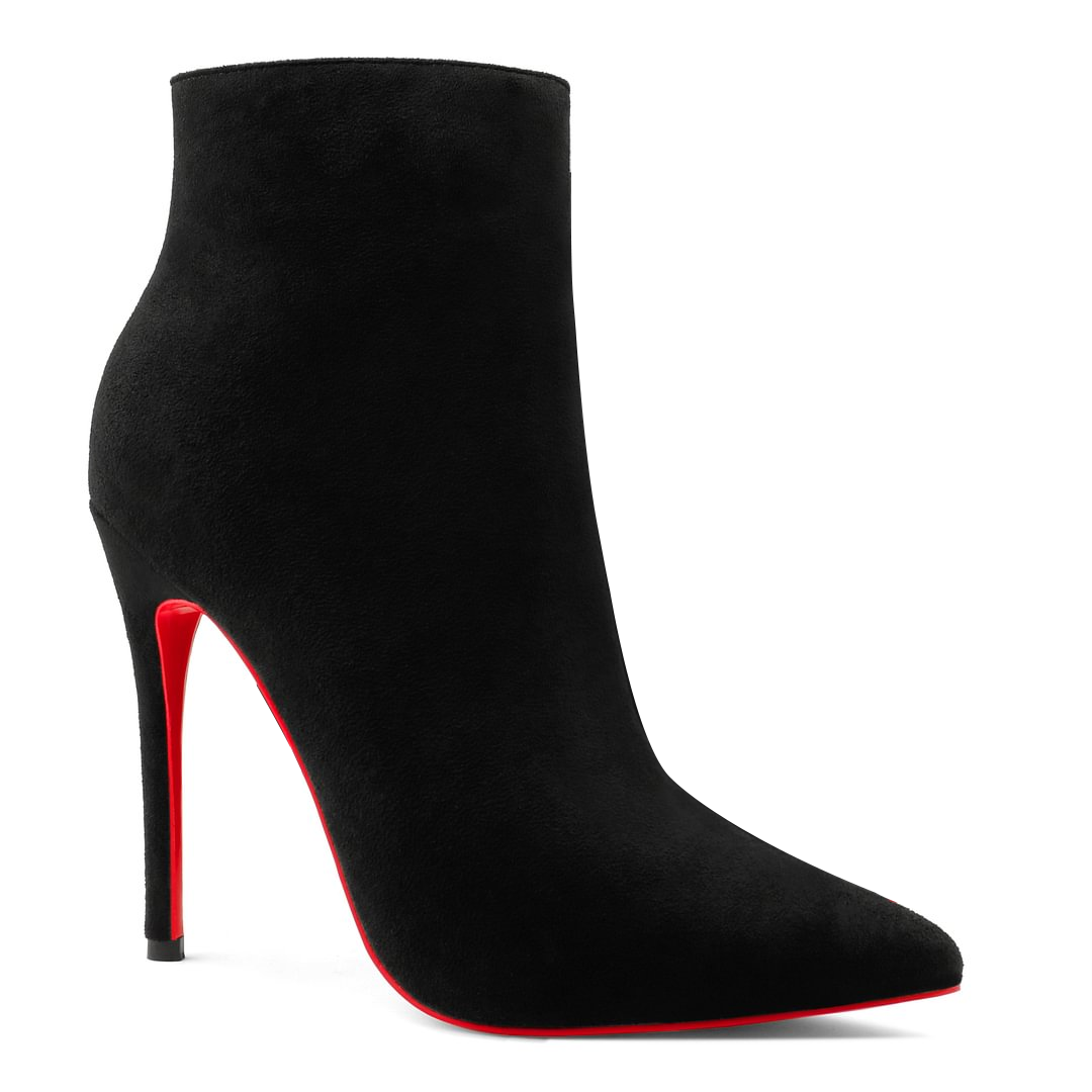 100mm Red Bottom Women's Closed Pointed Toe Stilettos Ankle Boots-MERUMOTE