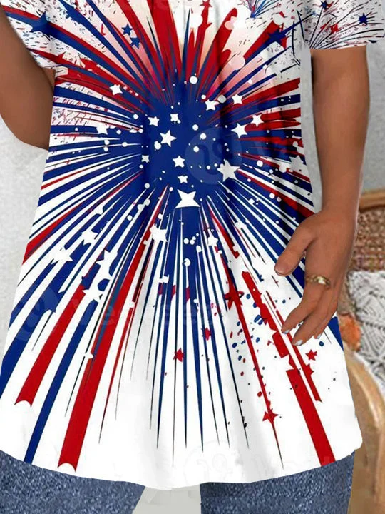 Women Short Sleeve Square Collar National Flag Printed Graphic Tops