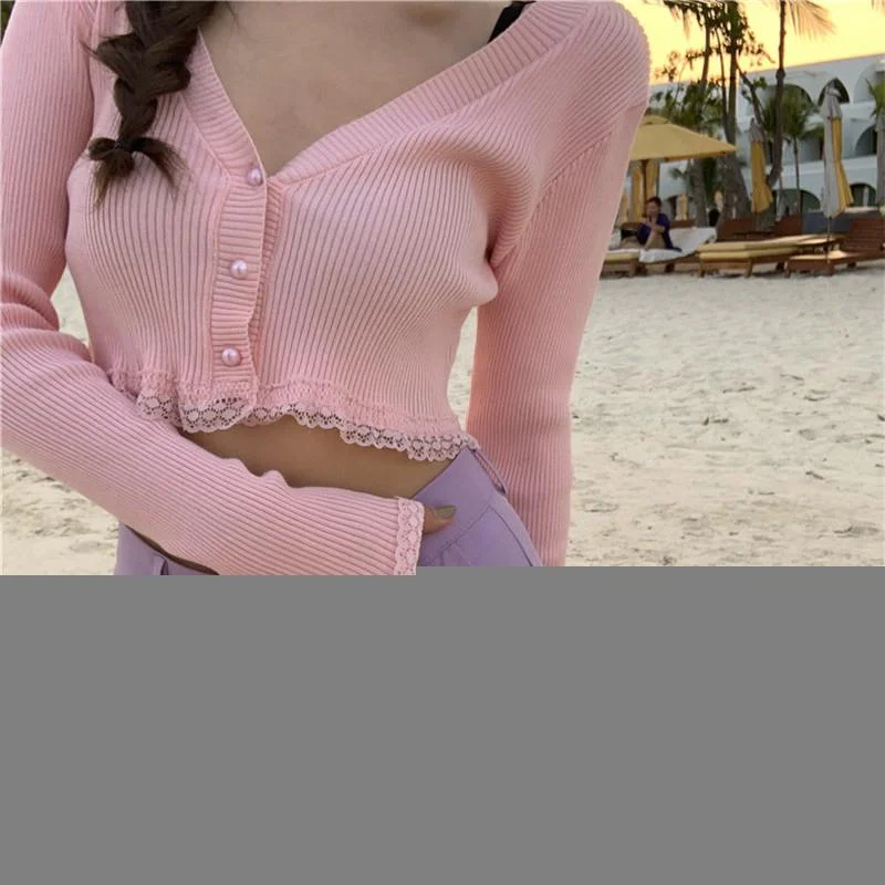 New Korean Knitted Cardigan Women Loose V Neck Long Sleeve Button Sweaters Mujer Sueters De Mujer Female Tops