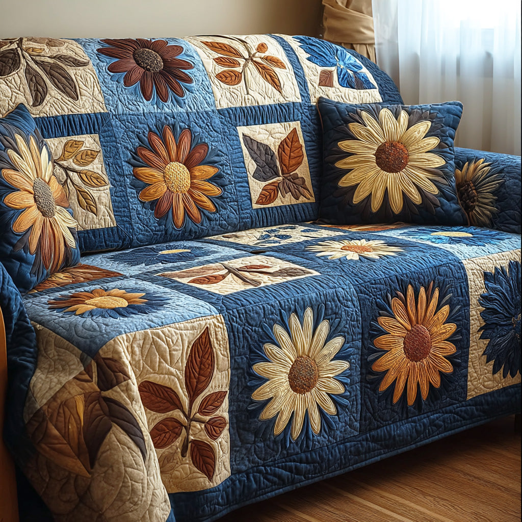 Rustic Sunflower Quilted Sofa Cover NCU0TD1963 everthome