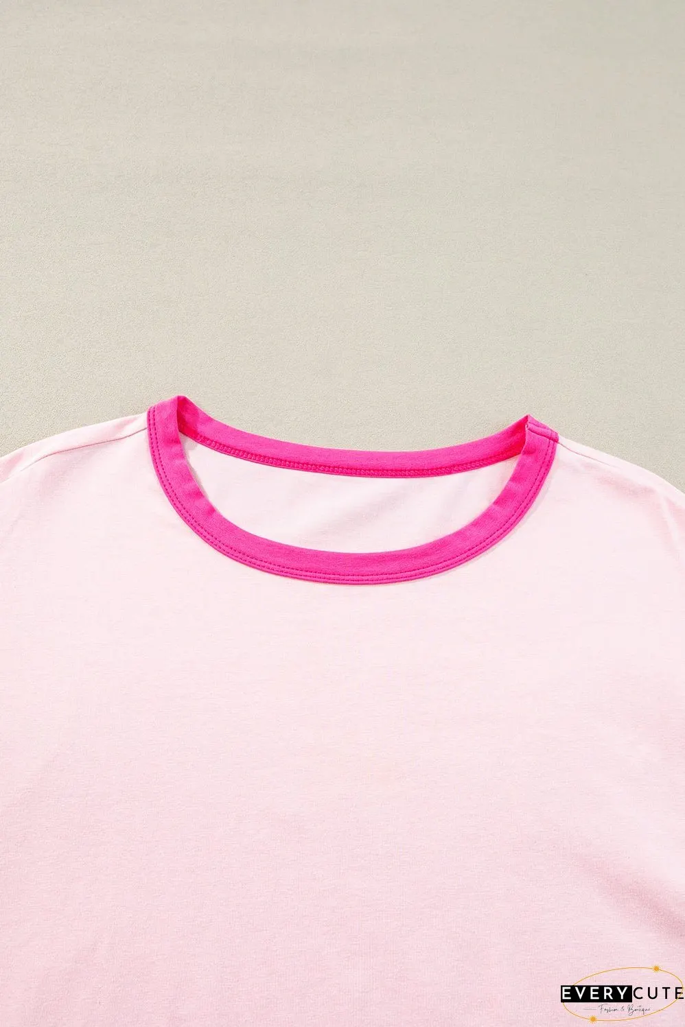 Pink Color Block Long Sleeve Sweatshirt
