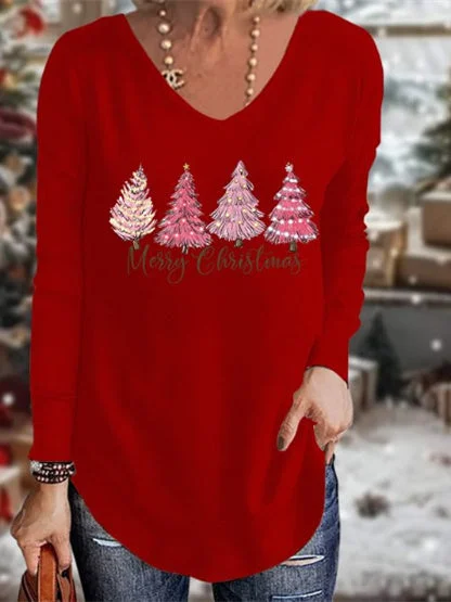 Women's Long Sleeve Scoop Neck Graphic Printed Tops