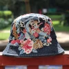 Women's Retro Ethnic Style Embroidered Denim Fisherman Bucket Hat